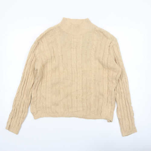 Charter Club Women's Beige Cotton Cable Knit Mock Neck Jumper M