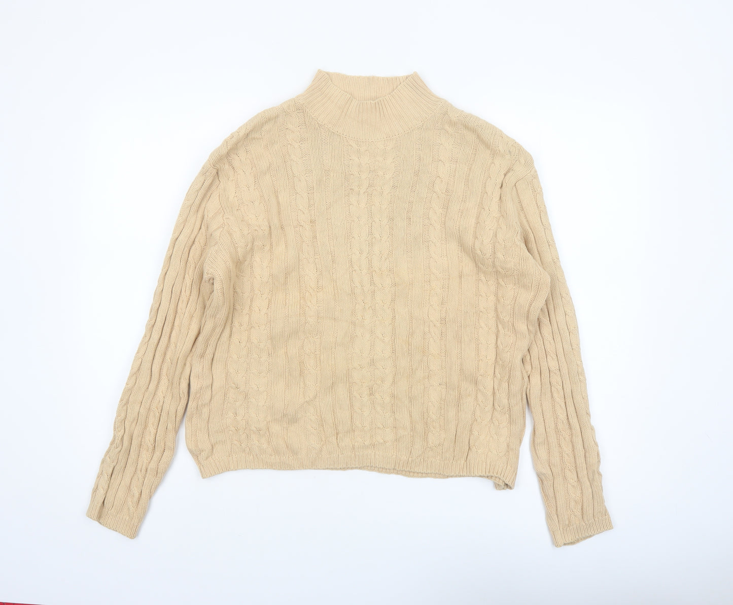 Charter Club Women's Beige Cotton Cable Knit Mock Neck Jumper M