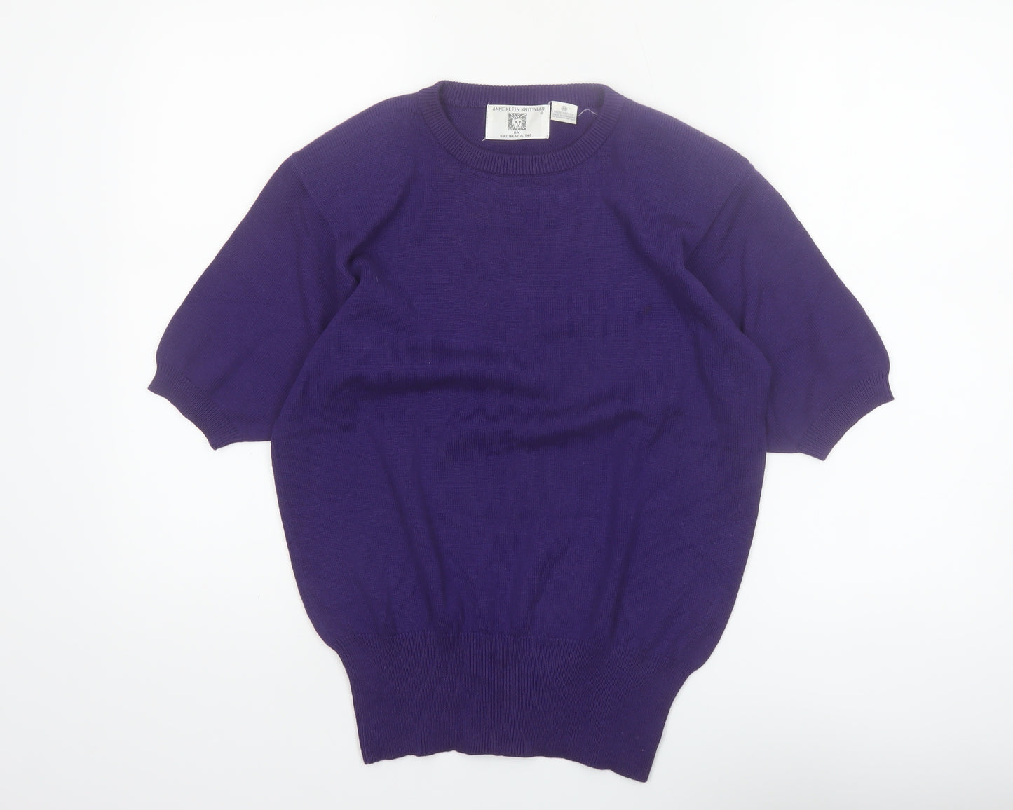 Anne Klein Knitwear Women’s Purple Cotton Short Sleeve Jumper M