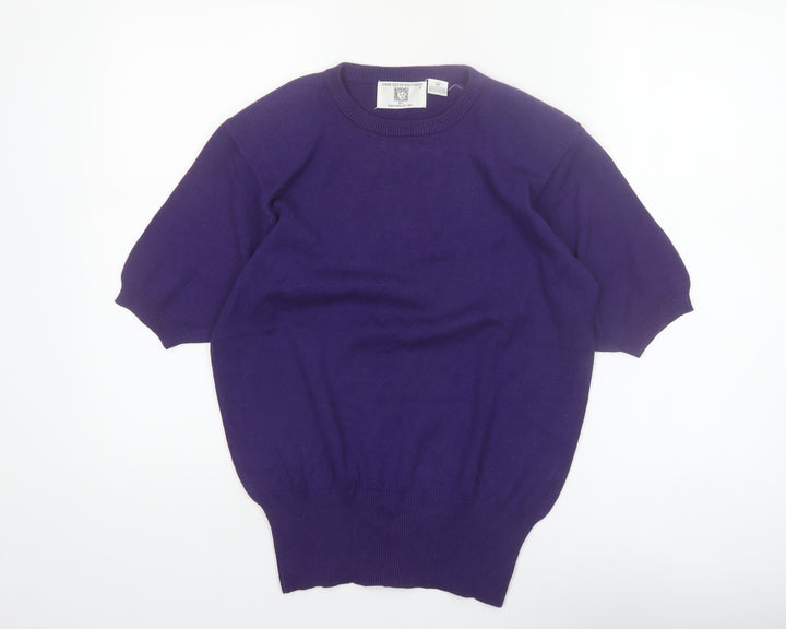 Anne Klein Knitwear Women’s Purple Cotton Short Sleeve Jumper M