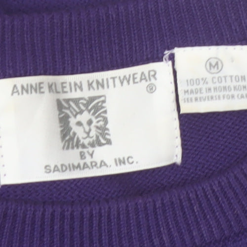 Anne Klein Knitwear Women’s Purple Cotton Short Sleeve Jumper M