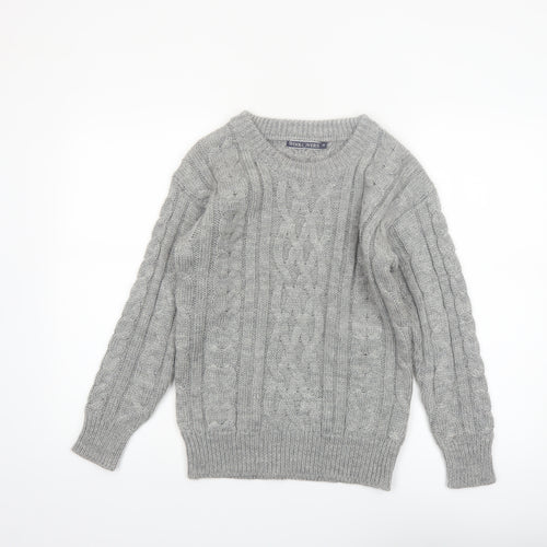 WoolOvers Women's Grey Cable-Knit Wool Jumper XS Classic Warm Winter