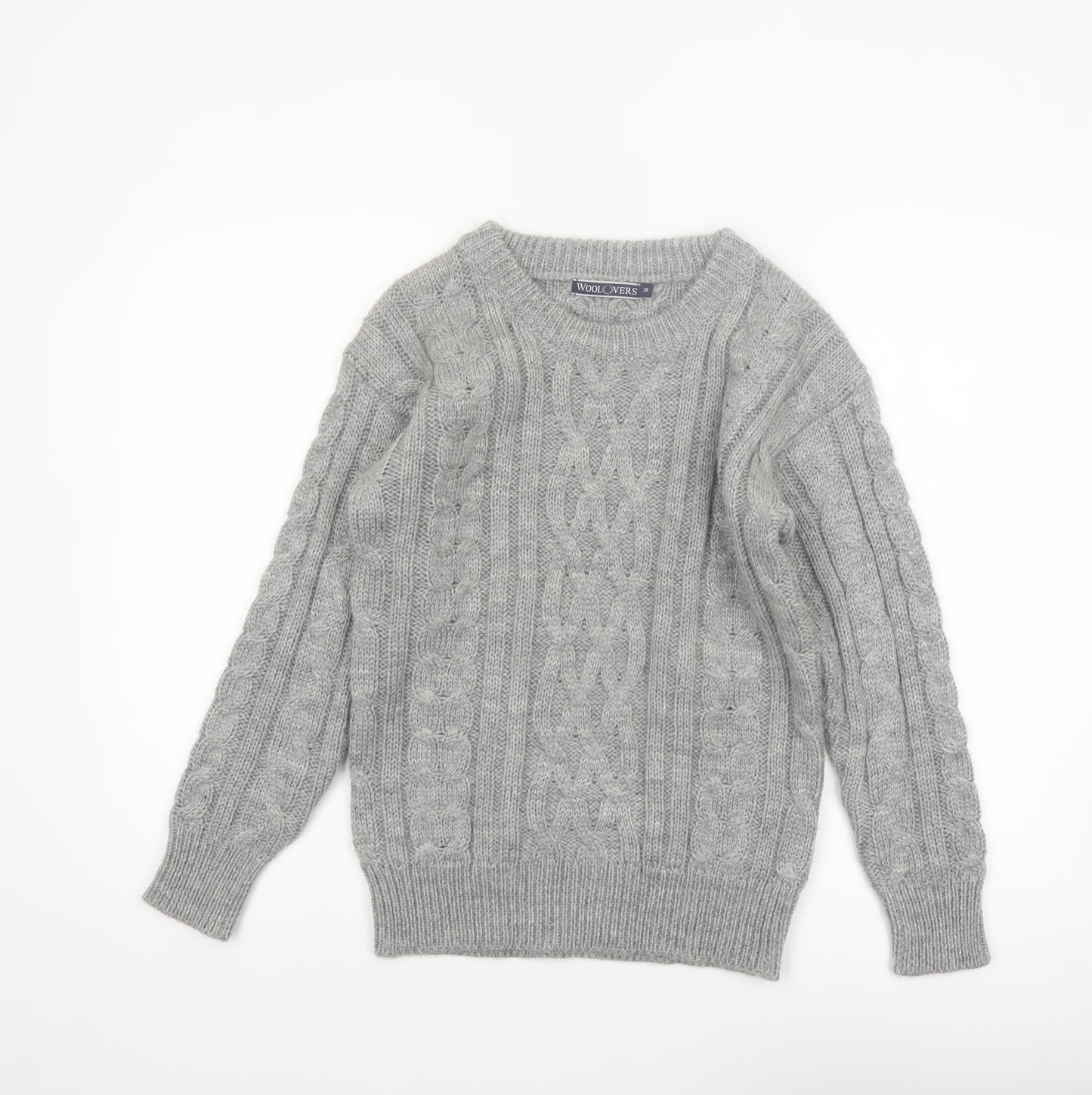 WoolOvers Women's Grey Cable-Knit Wool Jumper XS Classic Warm Winter