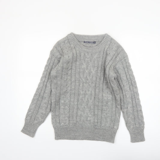 WoolOvers Women's Grey Cable-Knit Wool Jumper XS Classic Warm Winter