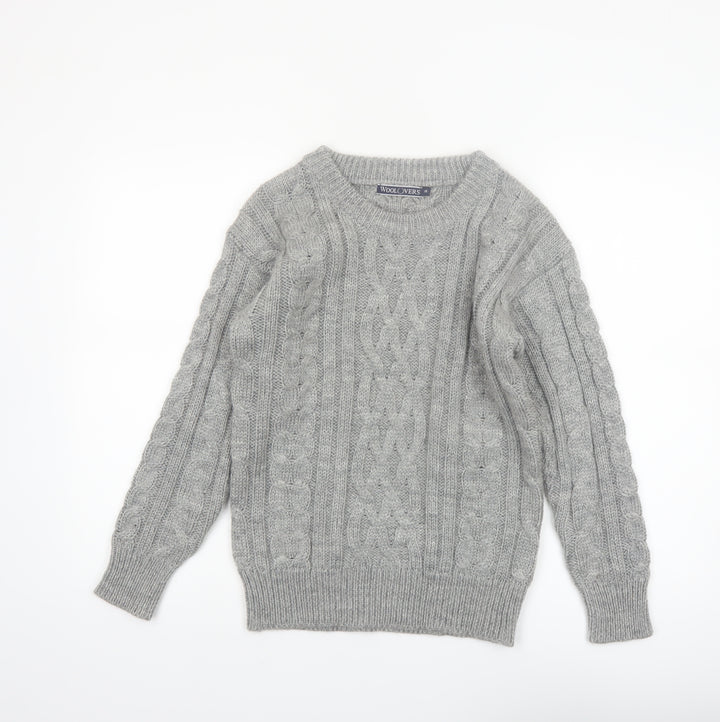 WoolOvers Women's Grey Cable-Knit Wool Jumper XS Classic Warm Winter