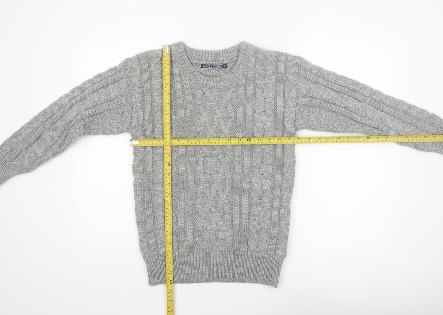 WoolOvers Women's Grey Cable-Knit Wool Jumper XS Classic Warm Winter