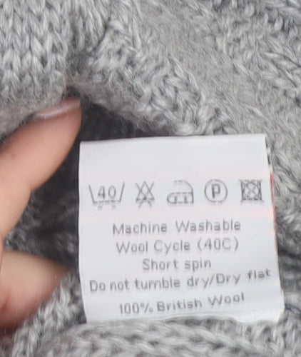 WoolOvers Women's Grey Cable-Knit Wool Jumper XS Classic Warm Winter