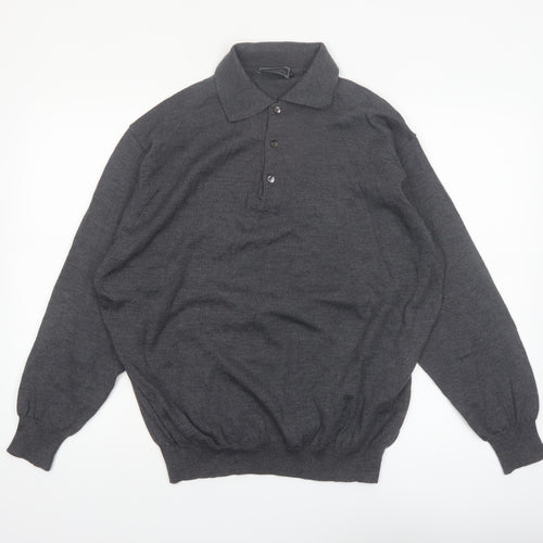 Daniel Hechter Men’s Grey Wool Collared Henley Jumper Size L