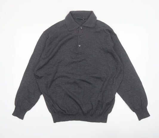 Daniel Hechter Men’s Grey Wool Collared Henley Jumper Size L