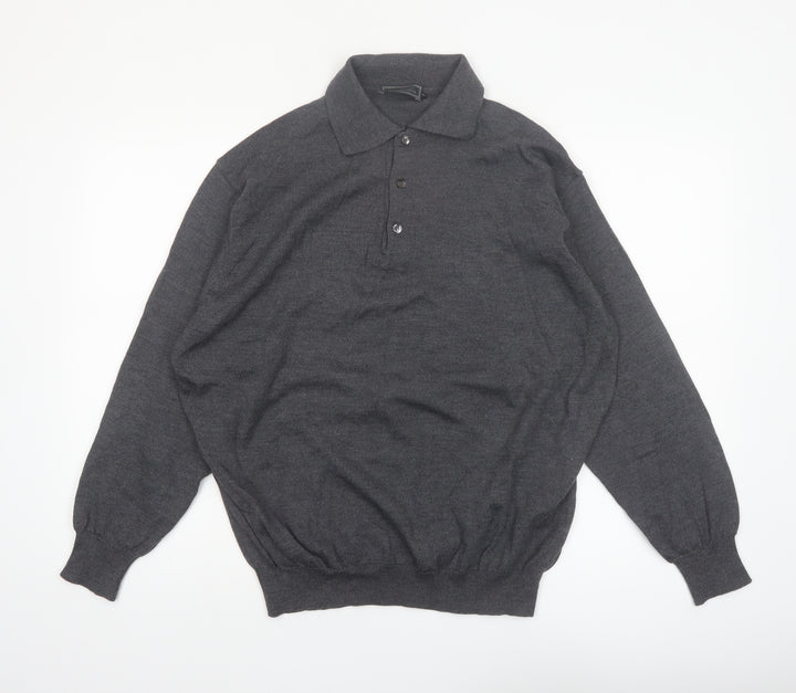 Daniel Hechter Men’s Grey Wool Collared Henley Jumper Size L