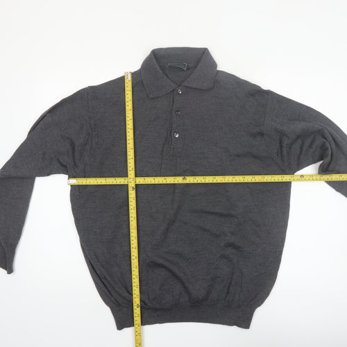 Daniel Hechter Men’s Grey Wool Collared Henley Jumper Size L