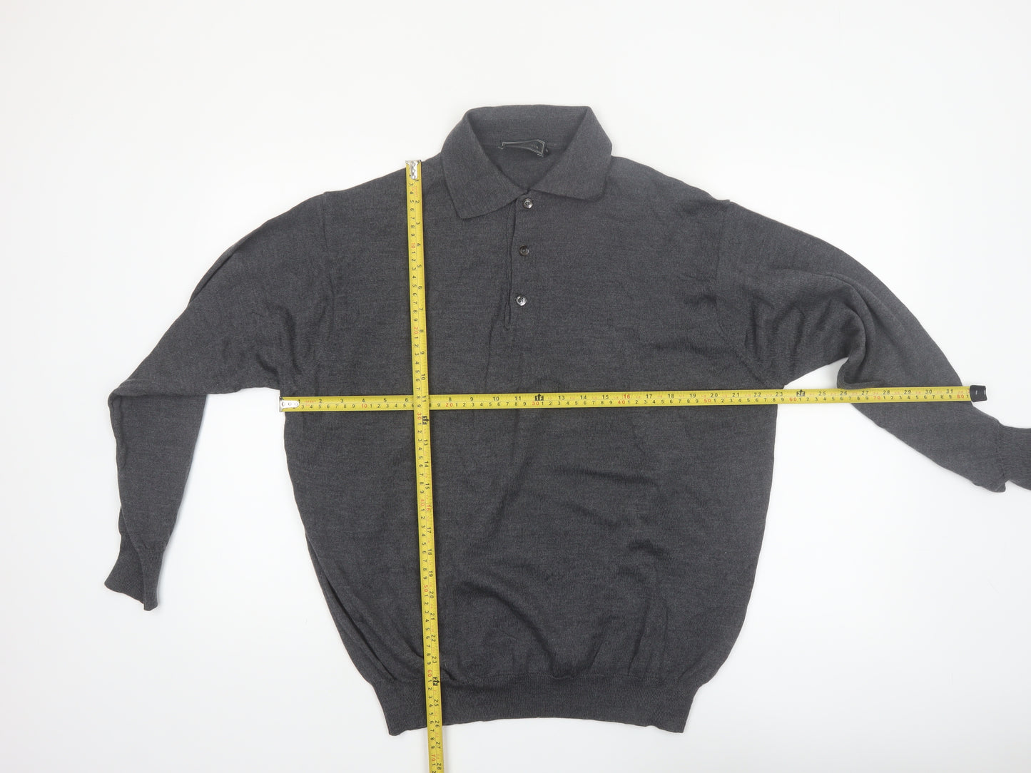 Daniel Hechter Men’s Grey Wool Collared Henley Jumper Size L