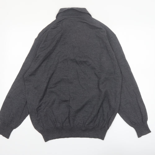 Daniel Hechter Men’s Grey Wool Collared Henley Jumper Size L
