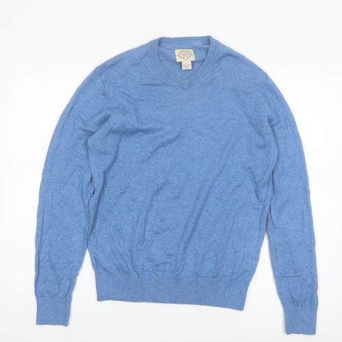 St John's Bay Men's Blue V-Neck Cotton Blend Jumper Size S