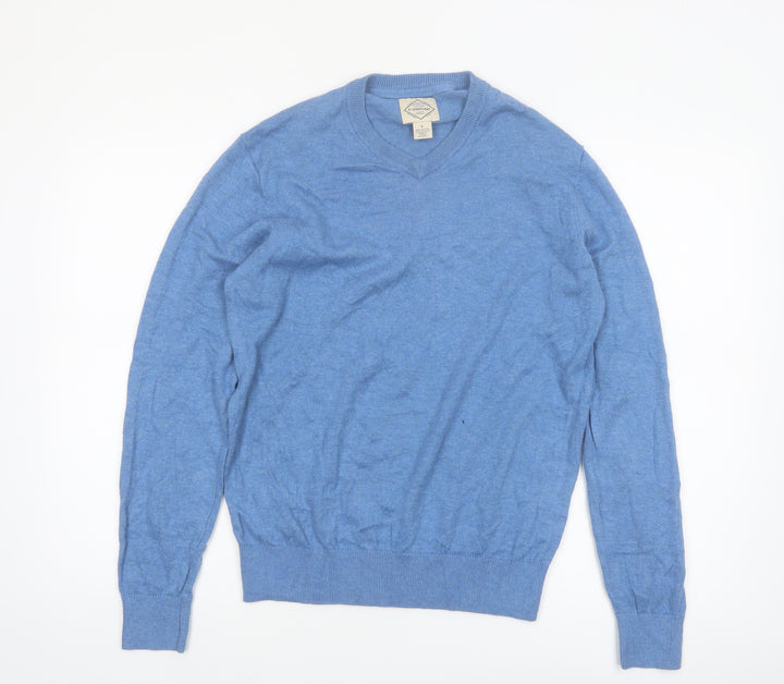 St John's Bay Men's Blue V-Neck Cotton Blend Jumper Size S