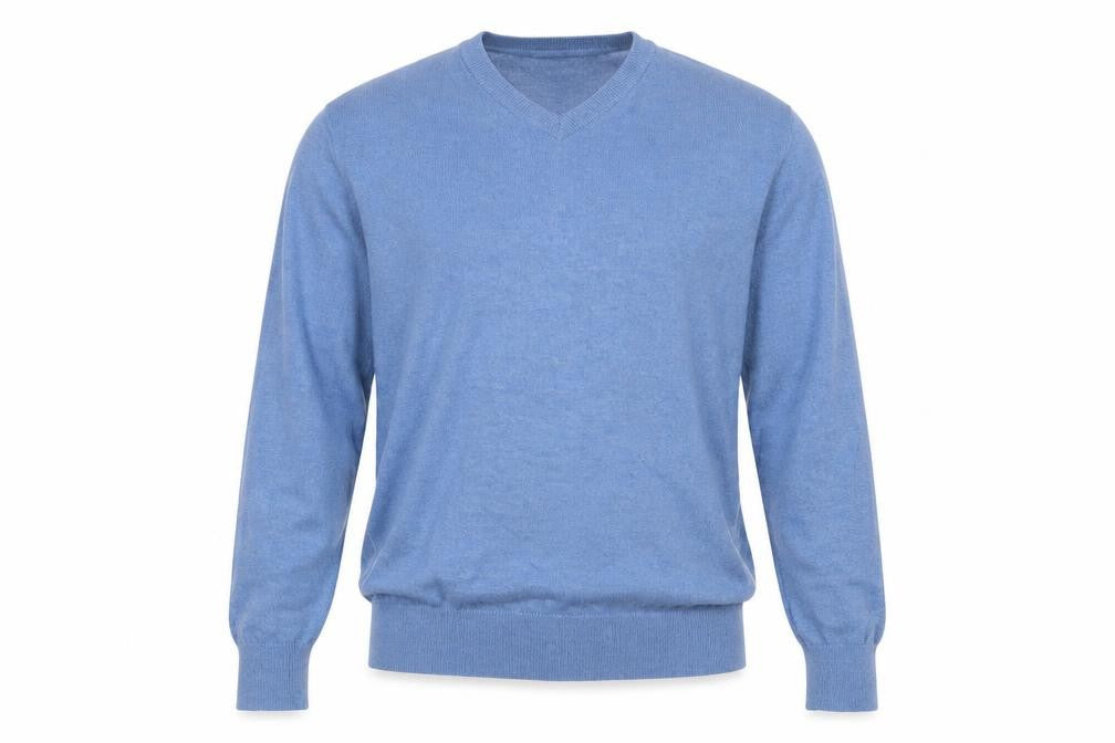 Front view of St John's Bay Men's Blue V-Neck Cotton Blend Jumper, size S