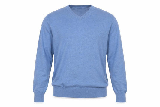 Front view of St John's Bay Men's Blue V-Neck Cotton Blend Jumper, size S