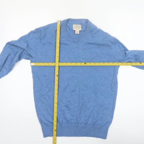 St John's Bay Men's Blue V-Neck Cotton Blend Jumper Size S