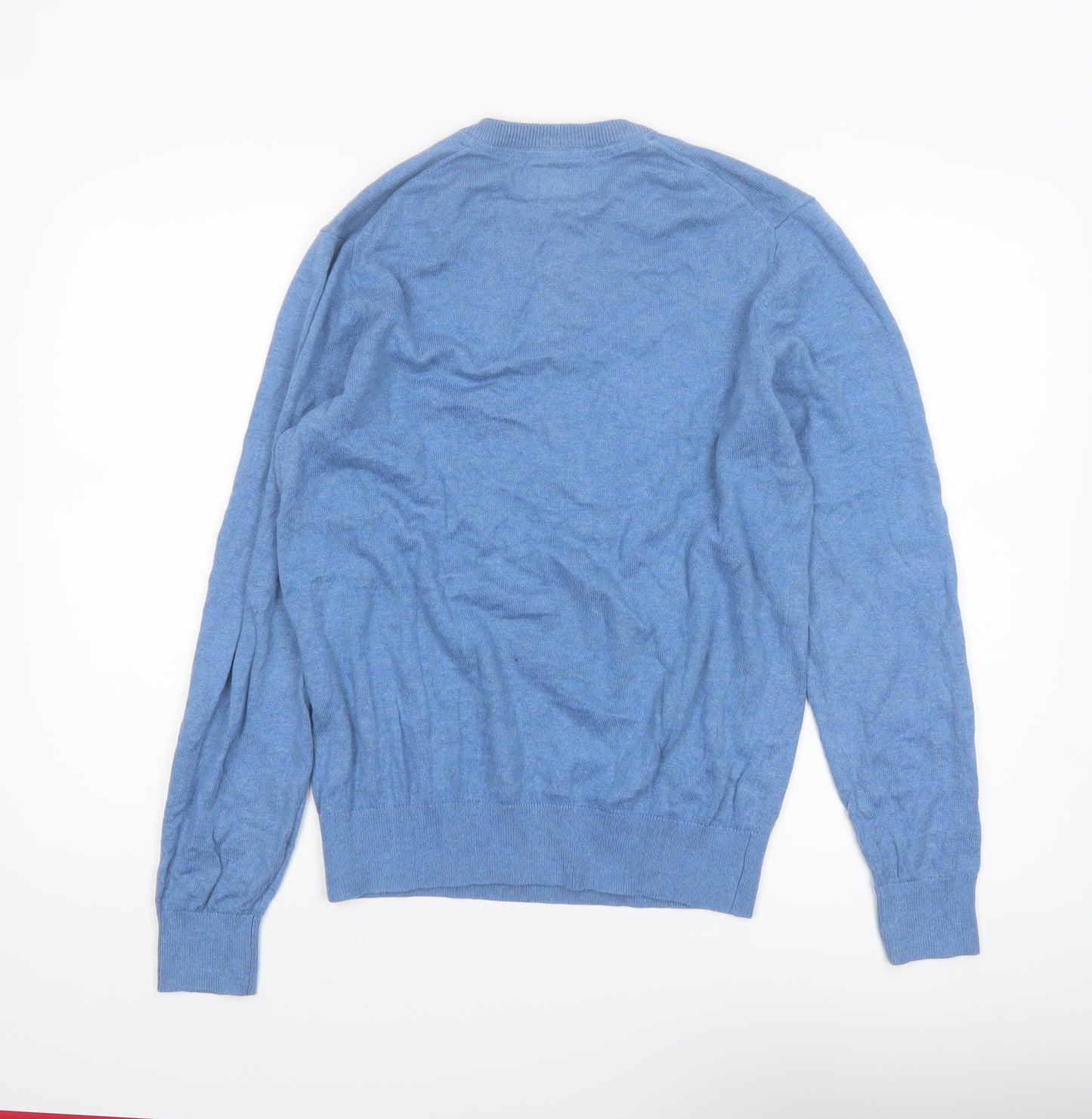 St John's Bay Men's Blue V-Neck Cotton Blend Jumper Size S
