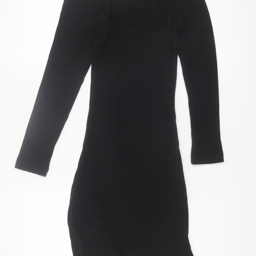 Miss Selfridge Petites Black Bodycon Long Sleeve Knit Dress UK 6