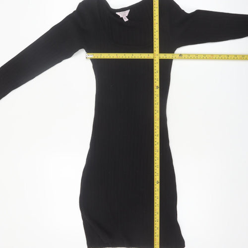 Miss Selfridge Petites Black Bodycon Long Sleeve Knit Dress UK 6