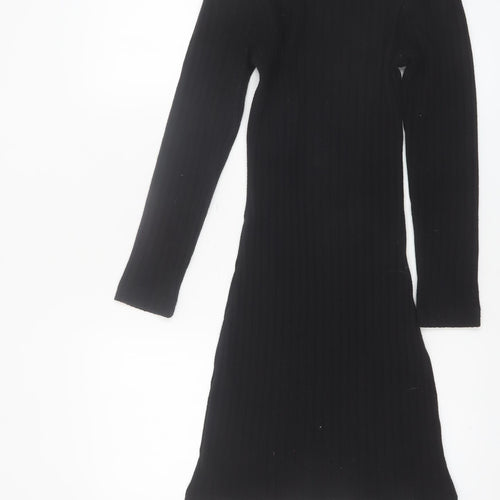Miss Selfridge Petites Black Bodycon Long Sleeve Knit Dress UK 6