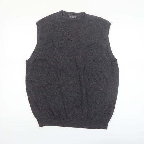Van Heusen Men's Grey Cotton Knit V-Neck Sleeveless Vest L