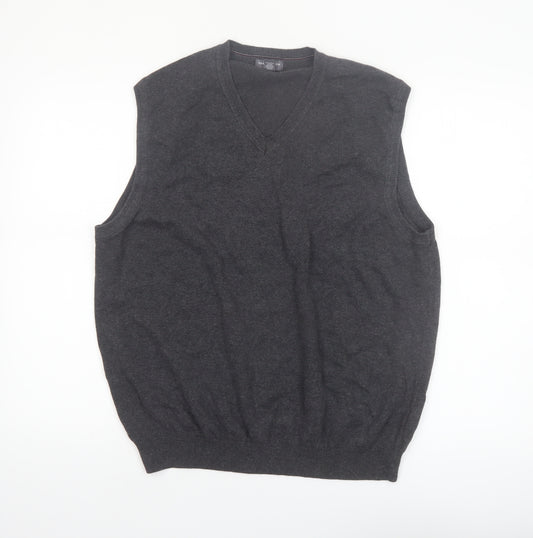 Van Heusen Men's Grey Cotton Knit V-Neck Sleeveless Vest L