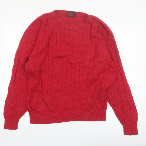 Olde English Lane Men's Red Cotton Cable-Knit Jumper M