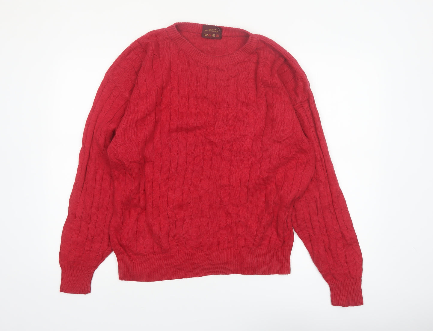 Olde English Lane Men's Red Cotton Cable-Knit Jumper M