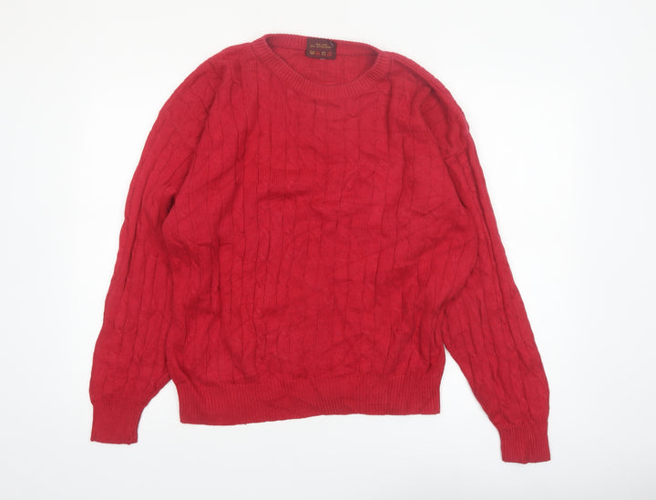 Olde English Lane Men's Red Cotton Cable-Knit Jumper M