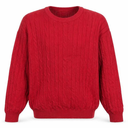 Olde English Lane Men's Red Cotton Cable-Knit Jumper M