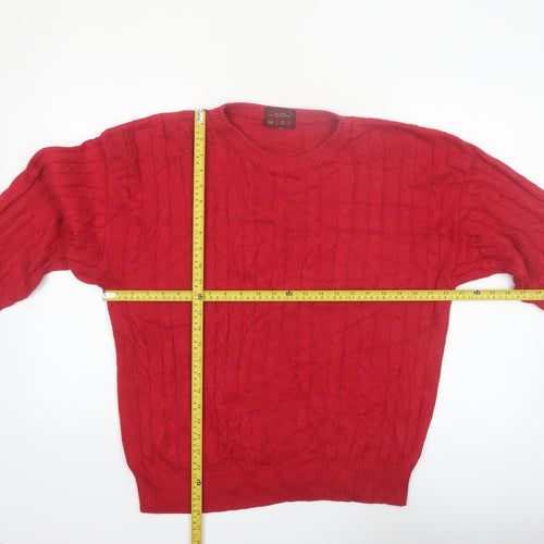 Olde English Lane Men's Red Cotton Cable-Knit Jumper M
