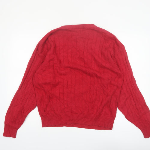 Olde English Lane Men's Red Cotton Cable-Knit Jumper M