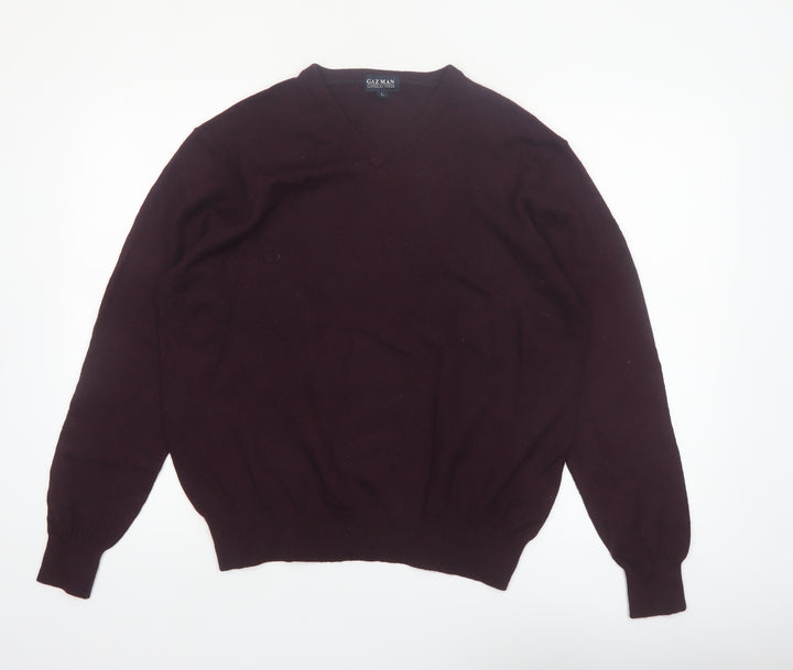 Gazman Mens Brown Wool V-Neck Jumper Size L Classic Fit