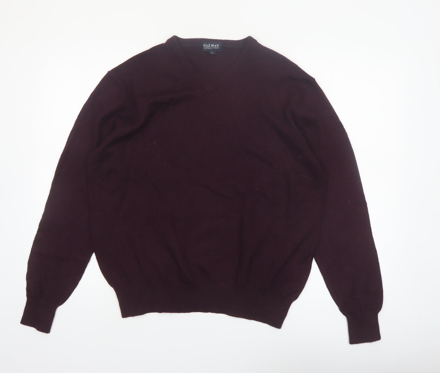 Gazman Mens Brown Wool V-Neck Jumper Size L Classic Fit