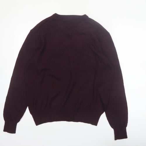 Gazman Mens Brown Wool V-Neck Jumper Size L Classic Fit