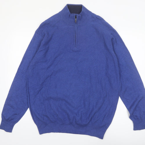 Vedoneire Mens Blue Cotton Half Zip Jumper L High Neck Classic
