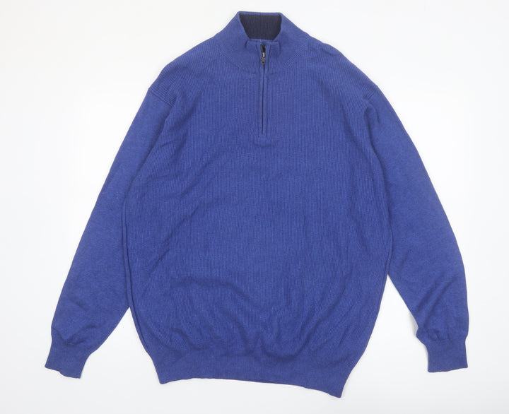 Vedoneire Mens Blue Cotton Half Zip Jumper L High Neck Classic