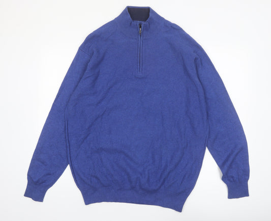 Vedoneire Mens Blue Cotton Half Zip Jumper L High Neck Classic