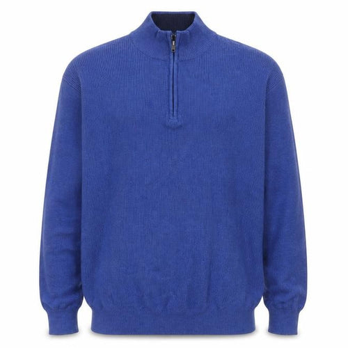 Vedoneire Mens Blue Cotton Half Zip Jumper L High Neck Classic