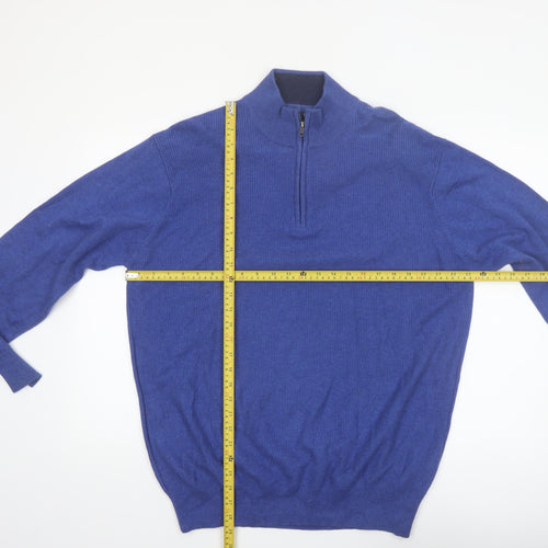 Vedoneire Mens Blue Cotton Half Zip Jumper L High Neck Classic