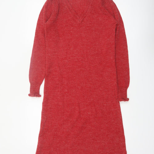 Hot Line by Mervyn's Womens Red Knit Sweater Dress Medium V-Neck