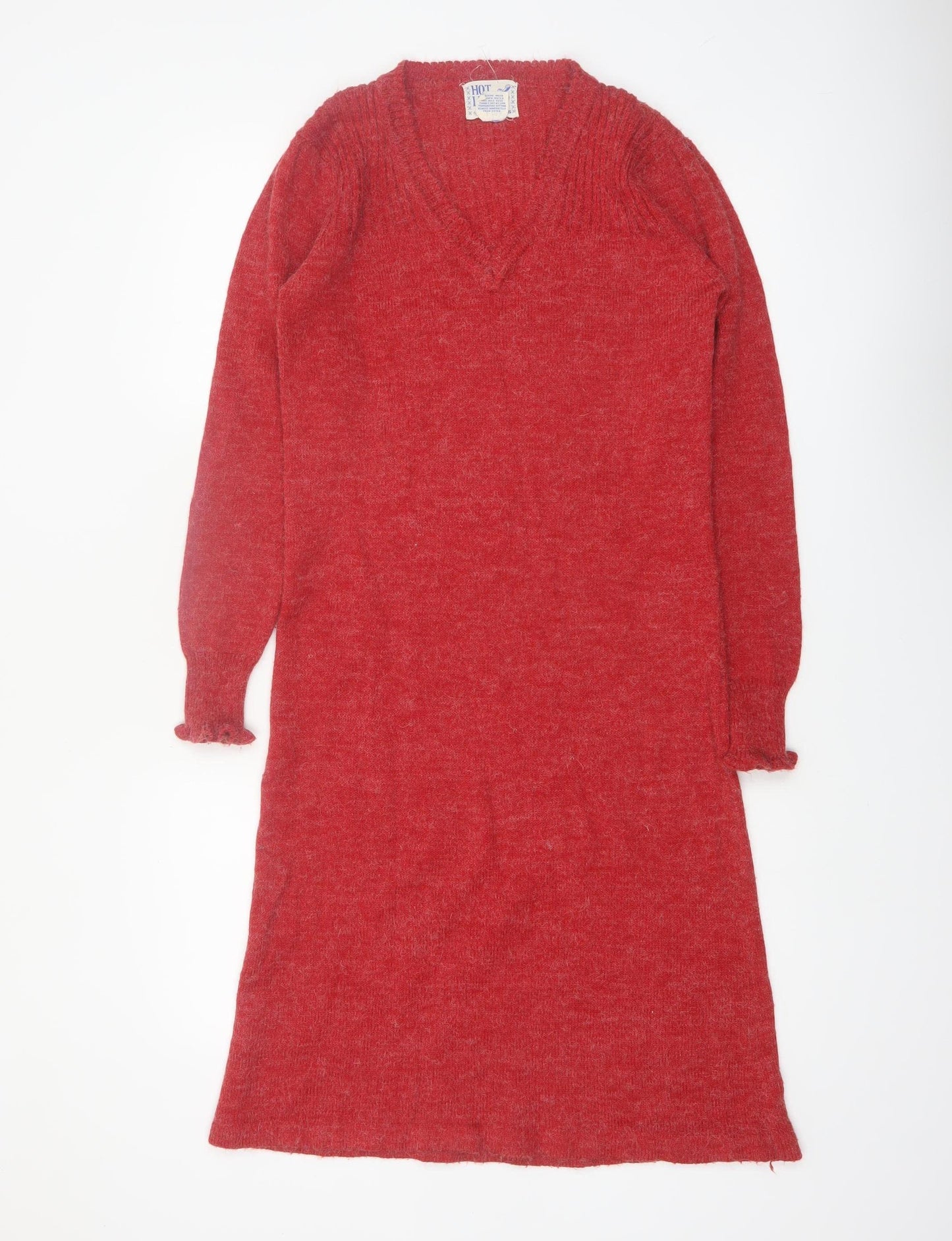 Hot Line by Mervyn's Womens Red Knit Sweater Dress Medium V-Neck