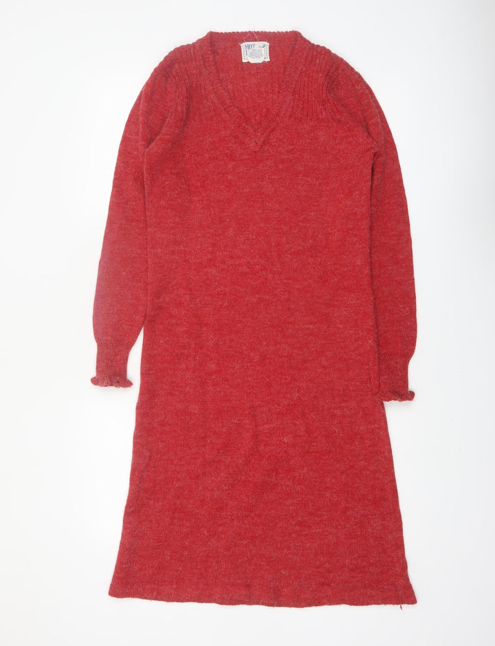 Hot Line by Mervyn's Womens Red Knit Sweater Dress Medium V-Neck