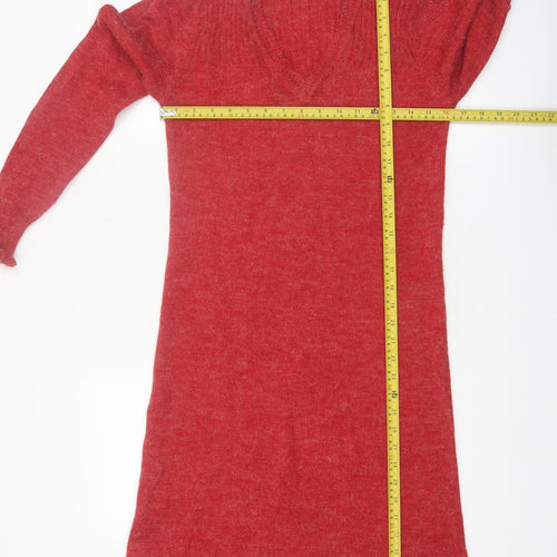 Hot Line by Mervyn's Womens Red Knit Sweater Dress Medium V-Neck