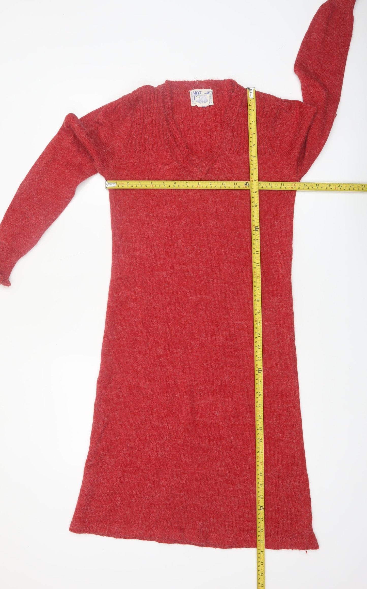 Hot Line by Mervyn's Womens Red Knit Sweater Dress Medium V-Neck