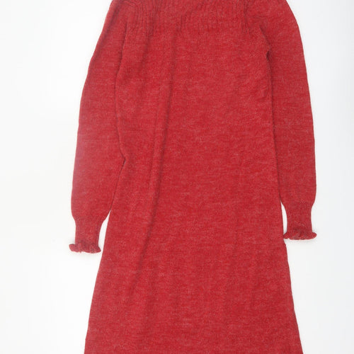 Hot Line by Mervyn's Womens Red Knit Sweater Dress Medium V-Neck