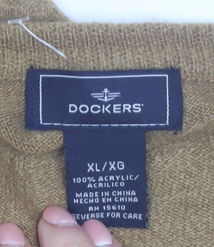 Dockers Men's Beige Acrylic Crew Neck Pullover Jumper XL