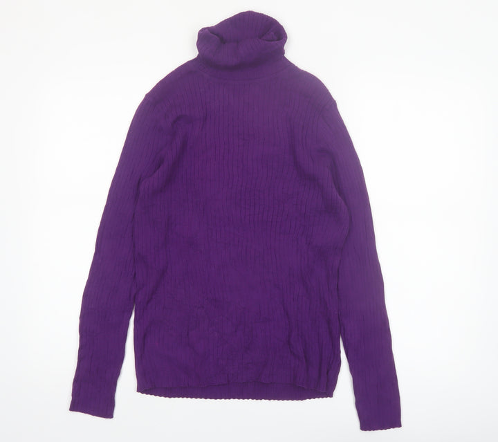 Kim Rogers Women's Purple Roll Neck Cotton Jumper Size L
